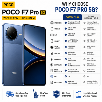 Xiaomi Poco F7 PRO 5G 256GB ROM 12GB RAM Dual sim GSM Unlocked - Blue