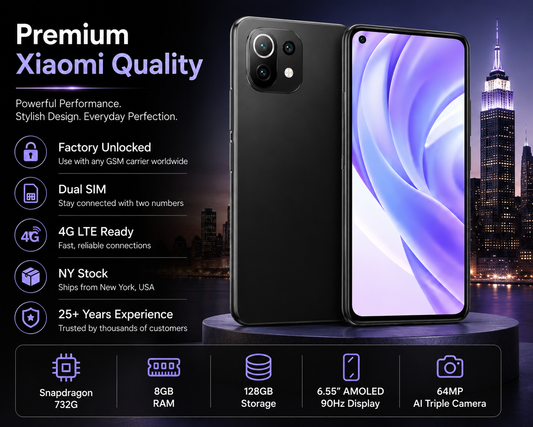 Xiaomi Mi 11 Lite 4G 128GB, 8GB RAM, Dual SIM LTE GSM Unlocked - Boba Black