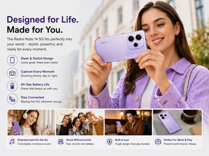 Xiaomi Redmi Note 14 5G 512GB ROM 12GB RAM Dual Sim GSM Unlocked - Lavender Purple