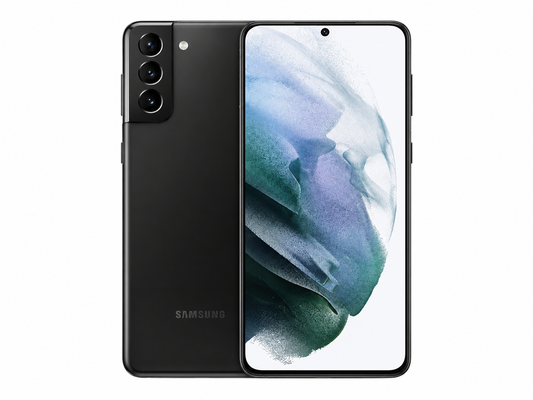 SAMSUNG Galaxy S21 Plus 5G Phantom black Samsung smartphone with front screen and rear dual cameras