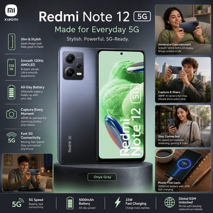 Xiaomi Redmi Note 12 5G DUAL SIM 256GB ROM 8GB RAM Global GSM Unlocked - Onyx Gray