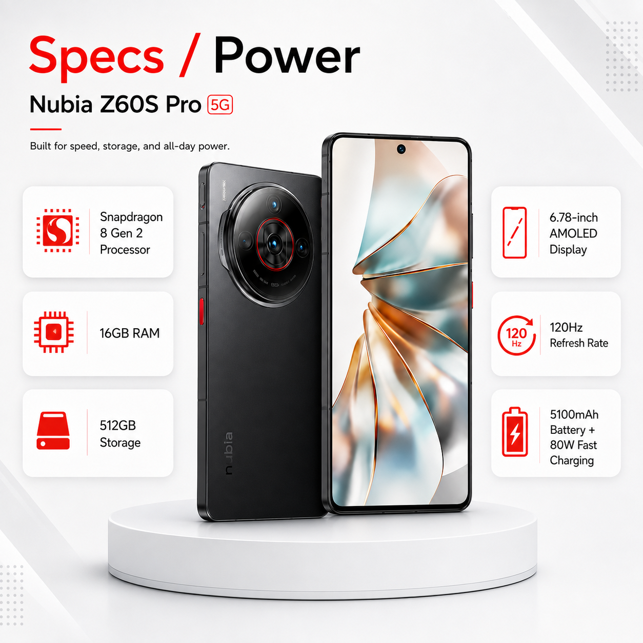 Nubia Z60S Pro 5G 512GB 16GB RAM Dual SIM Unlocked - Black