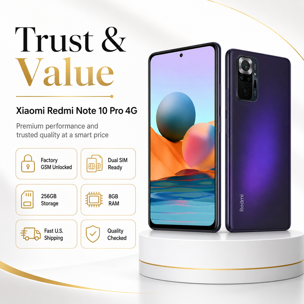 Xiaomi Redmi Note 10 Pro 4G Dual SIM LTE 256GB 8GB RAM GSM Unlocked - Nebula Purple