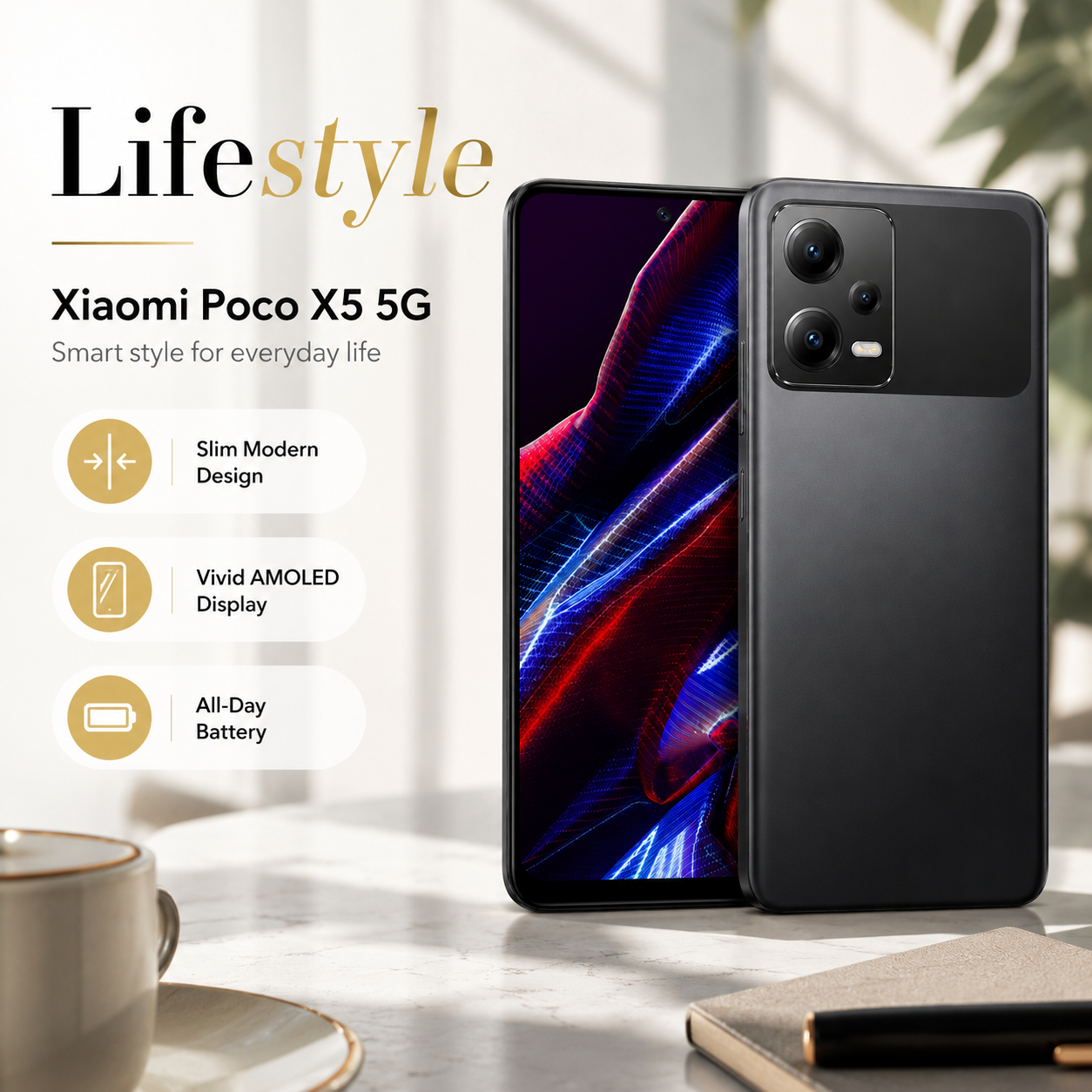 Xiaomi Poco X5 5G, Dual SIM, 256GB ROM 8GB RAM GSM Unlocked - Black