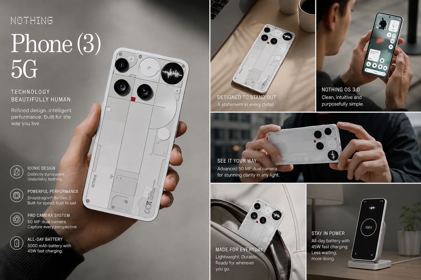 Pure white, pure innovation - Nothing Phone (3) 5G Dual SIM 256GB