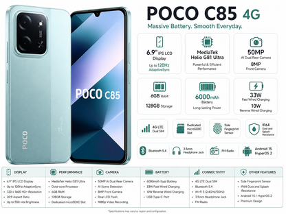Xiaomi Poco C85 4G 128GB ROM 6GB RAM Dual SIM GSM Unlocked - Green