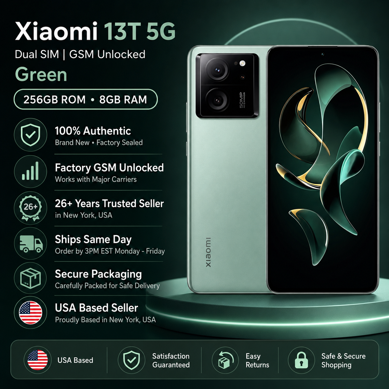 Xiaomi mI 13T 5G Dual SIM 256GB ROM 8GB RAM GSM Unlocked - Green