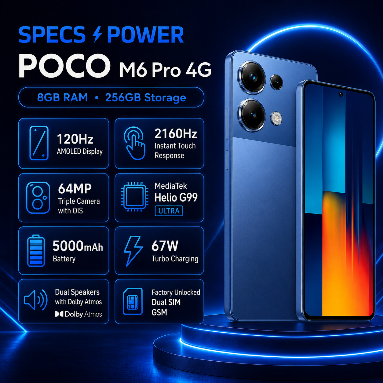 Xiaomi Poco M6 Pro 4G Dual SIM 256GB ROM 8GB RAM GSM Unlocked - Blue