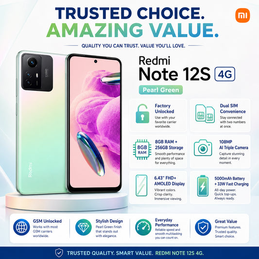 Pearl green unlocked smartphone with front display and dual SIM design