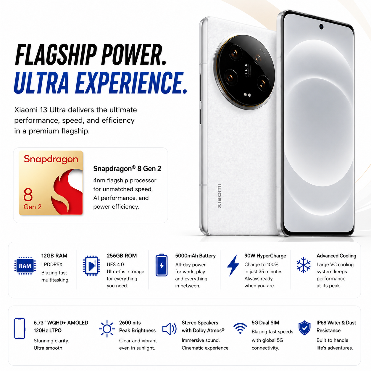Xiaomi Mi 13 Ultra 5G 256GB ROM 12GB RAM Dual SIM GSM Unlocked - White