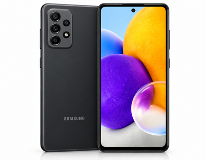 Black Samsung Galaxy A52 5G smartphone with front display and rear camera module