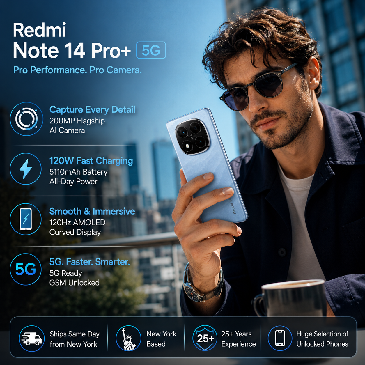 Xiaomi Redmi Note 14 Pro Plus 5G 512GB ROM 12GB RAM Dual SIM GSM Unlocked - Frost Blue