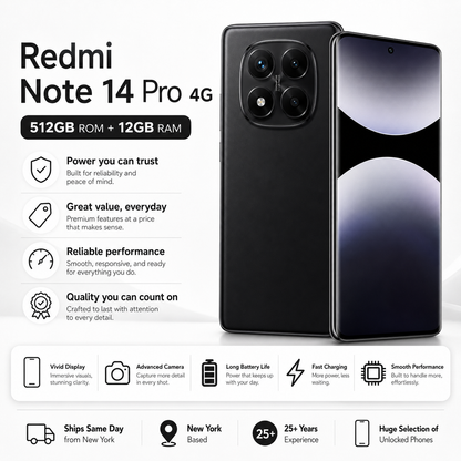 Xiaomi Redmi Note 14 Pro 4G 512GB ROM 12GB RAM Dual SIM GSM Unlocked - Midnight Black