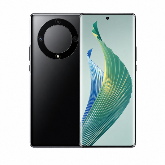 Black Honor Magic5 Lite 5G smartphone, back and front view, dual camera module