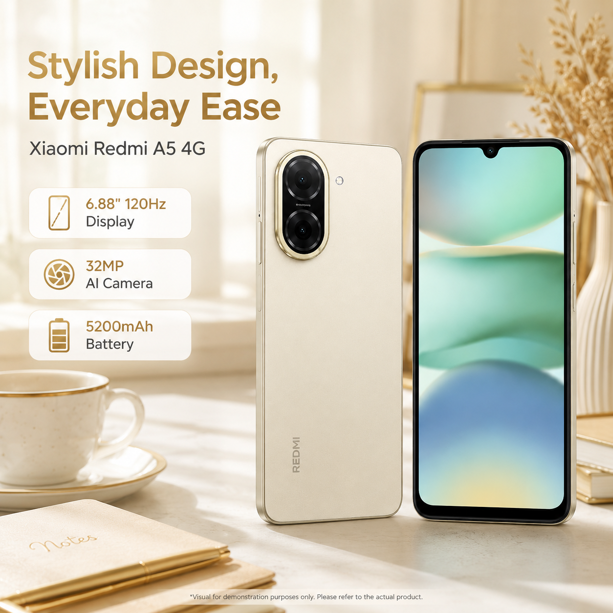 Xiaomi Redmi A5 4G 64GB ROM 3GB RAM Dual SIM GSM Unlocked - Gold
