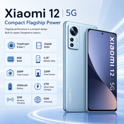 Xiaomi 12 5G Dual SIM 256GB ROM 8GB RAM GSM Unlocked - Blue
