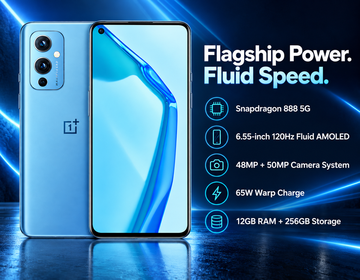 OnePlus 9 5G 256GB 12GB RAM LE2110 Dual SIM GSM Unlocked - Arctic Sky Blue