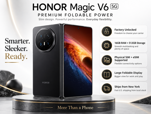 Honor Magic V6 5G 512GB ROM 16GB RAM Dual SIM GSM Unlocked - Black