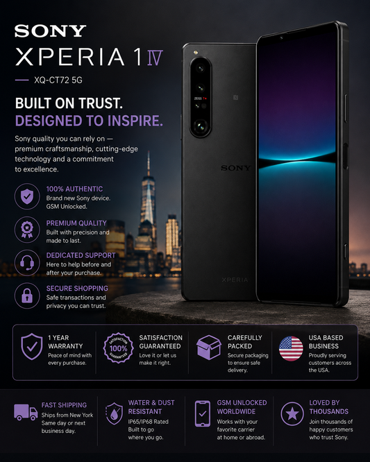 Sony Xperia 1 IV XQ-CT72 5G Dual 512GB 12GB RAM Dual SIM GSM Unlocked – Black
