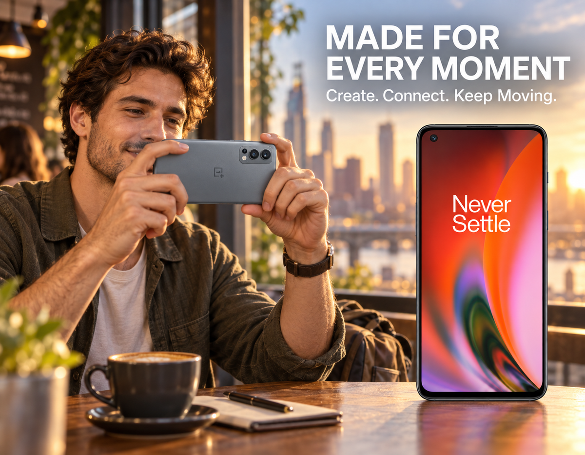 OnePlus Nord 2 5G Gray smartphone held in hand, front display visible
