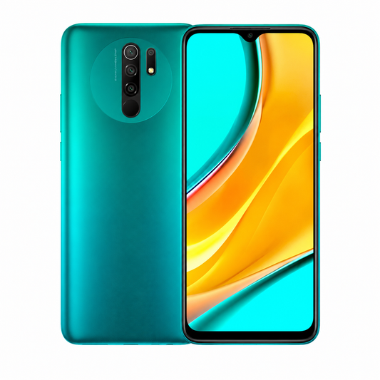 Ocean green unlocked smartphone with dual rear cameras and front notch display.