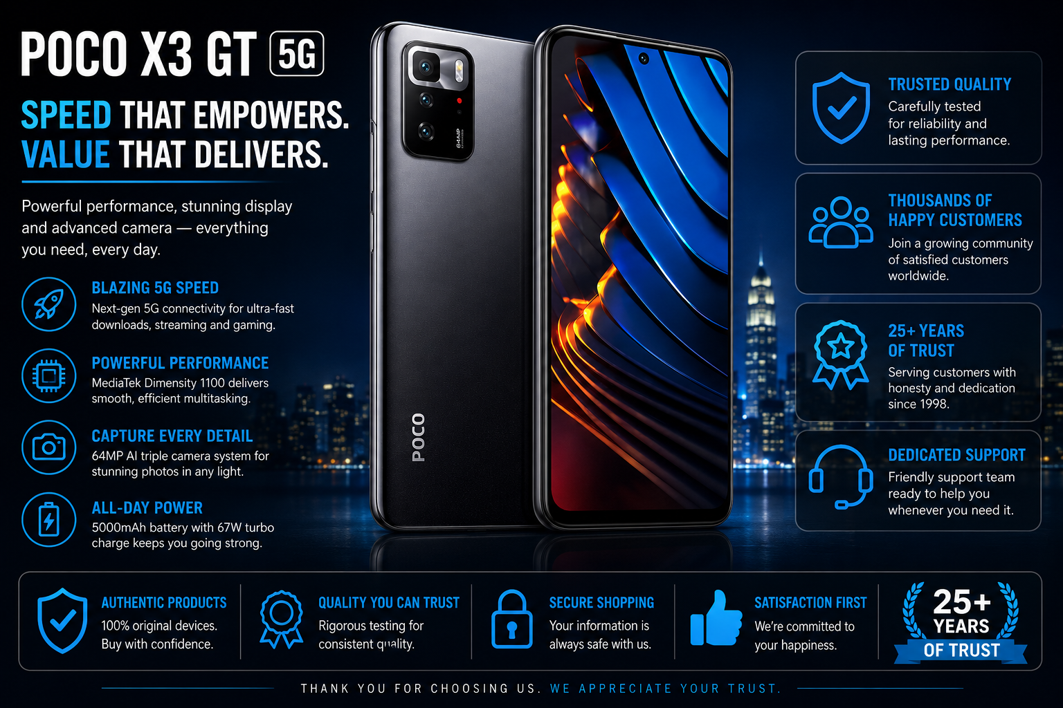 Poco X3 GT 5G 128GB 8GB RAM Dual SIM GSM Unlocked - Stargaze Black Poco X3 GT 5G 128GB 8GB RAM Dual SIM GSM Unlocked - Stargaze Black