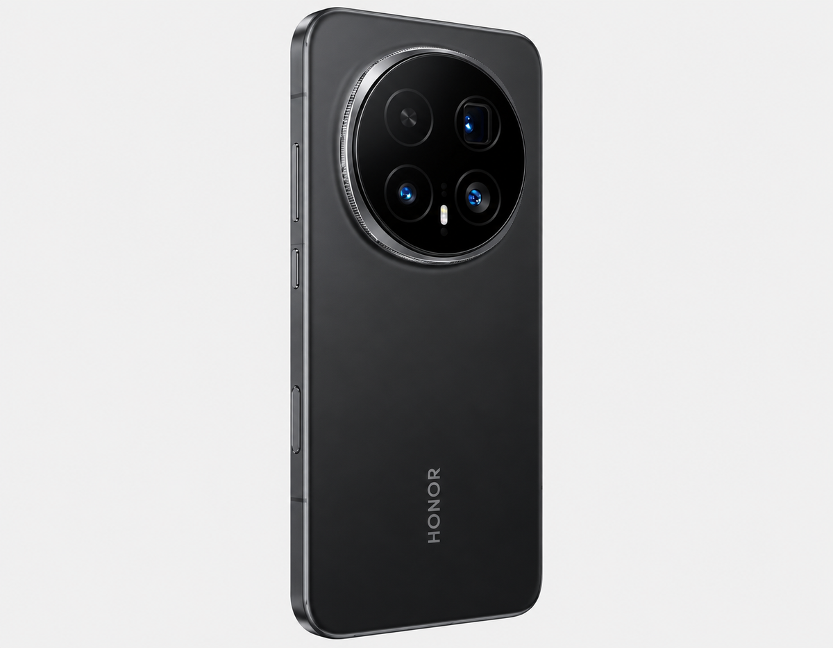 Honor Magic8 Pro 5G Black Honor smartphone back with circular triple-lens camera and side buttons