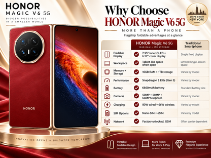 Honor Magic V6 5G 1TB ROM 16GB RAM Dual SIM GSM Unlocked - Red
