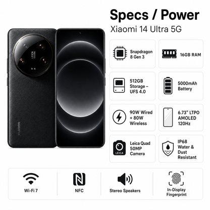 Xiaomi 14 Ultra 5G 512GB ROM 16GB RAM Dual SIM GSM Unlocked - Black