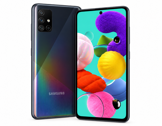 Prism Crush Black Samsung Galaxy A51 smartphone, quad rear cameras and curved display