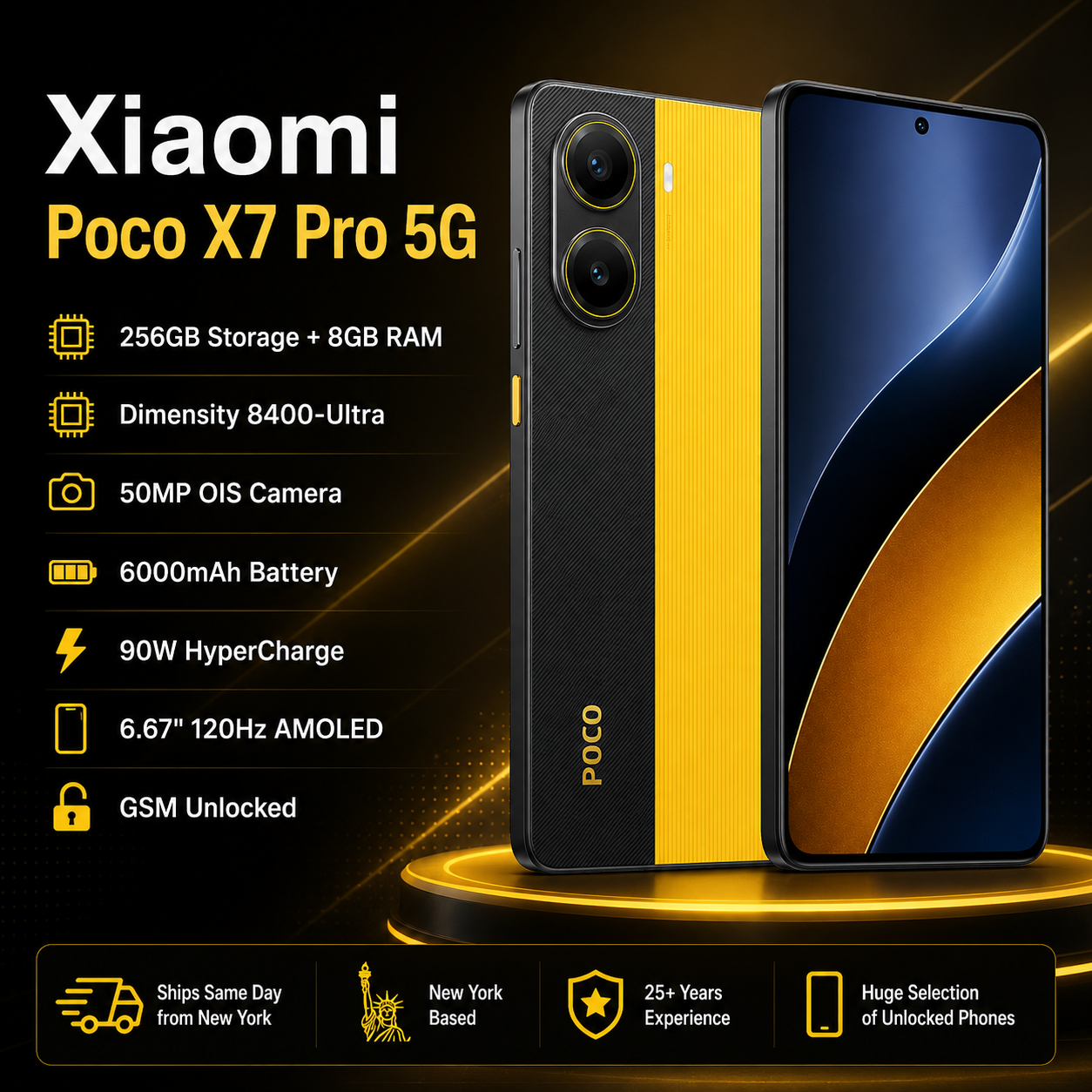無傷美品】xiaomi POCO x7Pro 256gb Yellow 99% X7 5G Xiaomi NEW 6.6´´