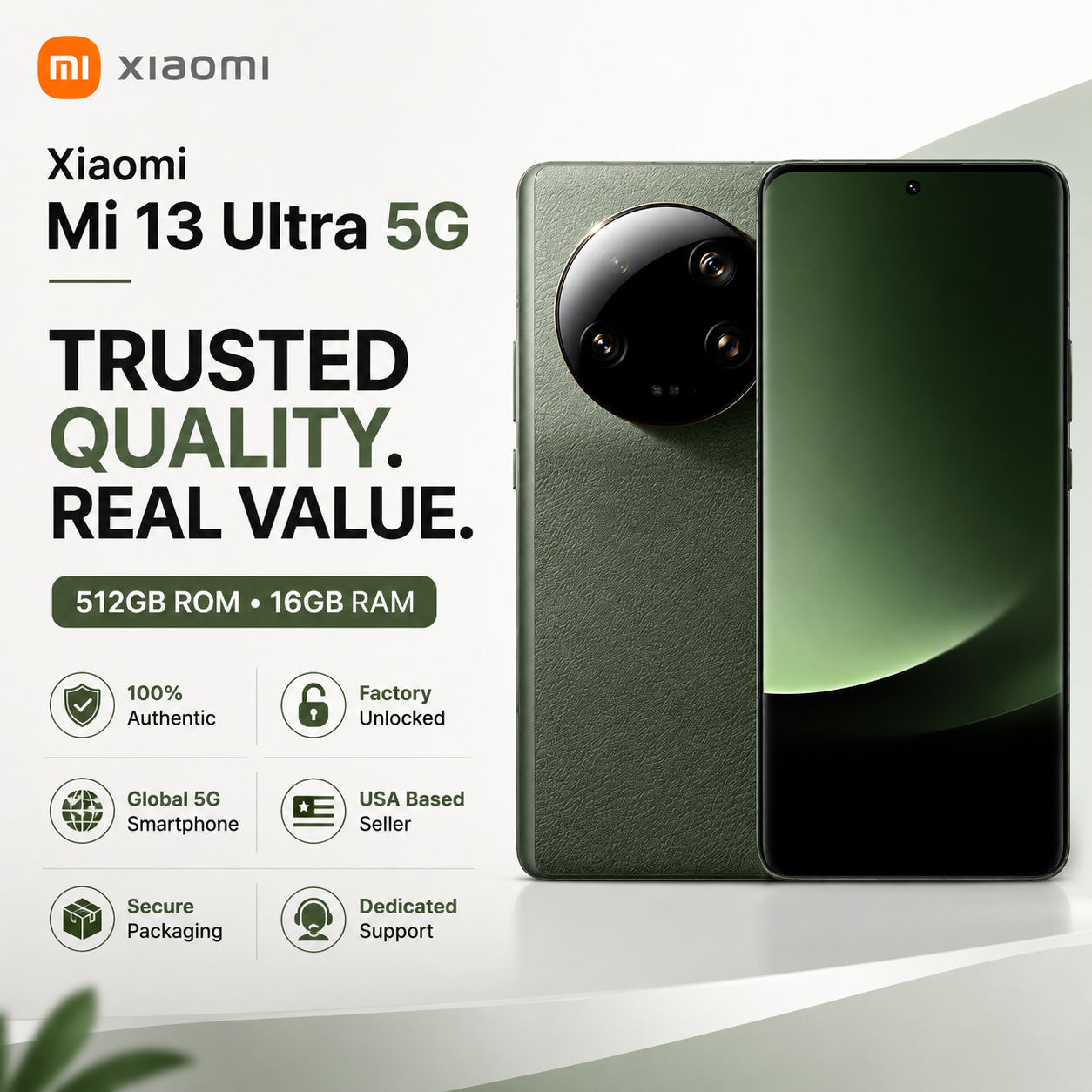 Xiaomi Mi 13 Ultra 5G 512GB ROM 16GB RAM Dual SIM GSM Unlocked - Green