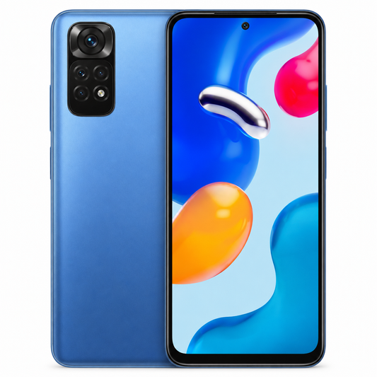 Twilight blue 5G smartphone with front display and dual rear cameras, dual SIM