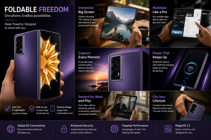 Honor Magic V2 Standard Edition 5G Dual SIM 512GB ROM 16GB RAM GSM Unlocked - Purple