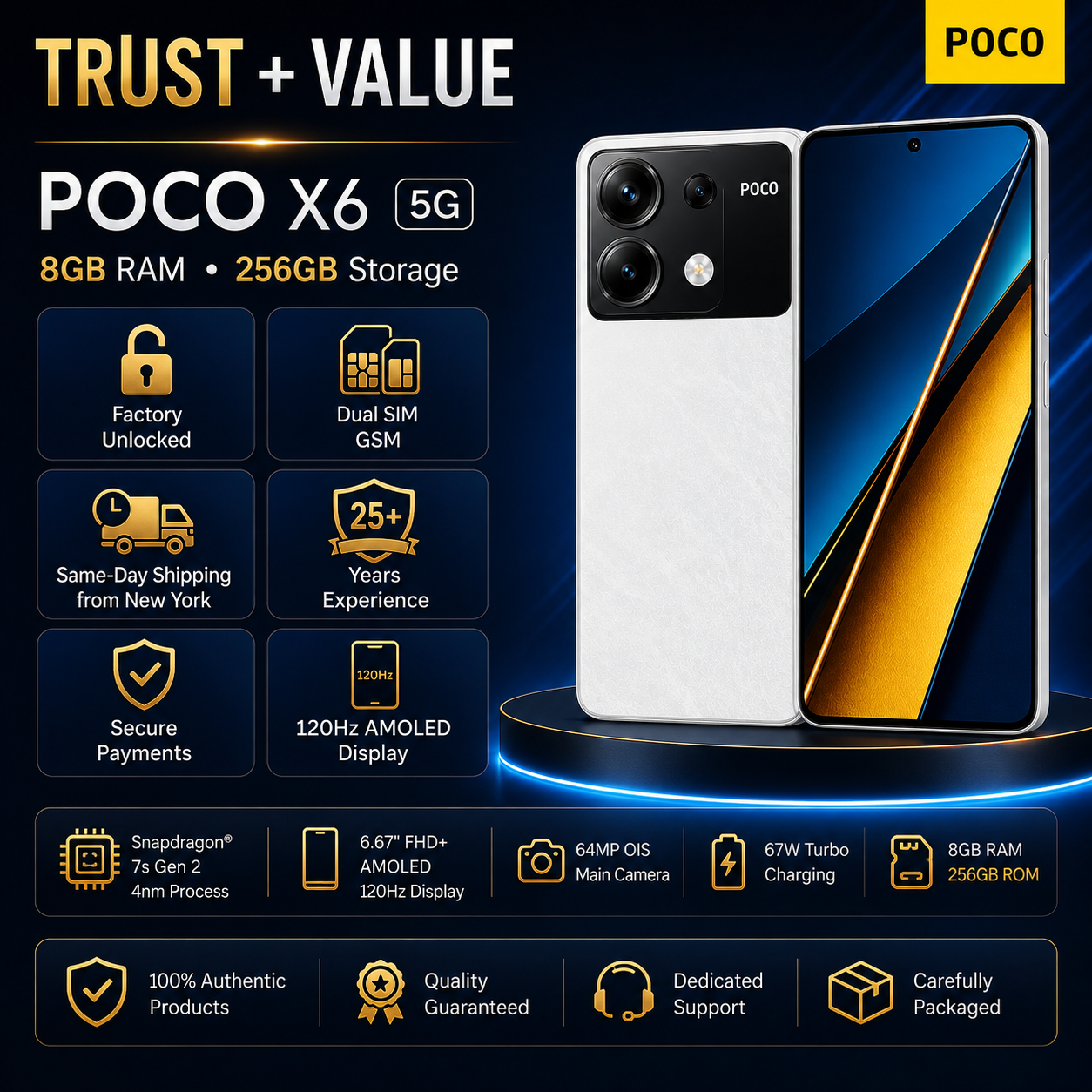 Xiaomi Poco X6 5G 256GB ROM 8GB RAM Dual SIM GSM Unlocked - white