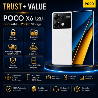 Xiaomi Poco X6 5G 256GB ROM 8GB RAM Dual SIM GSM Unlocked - white