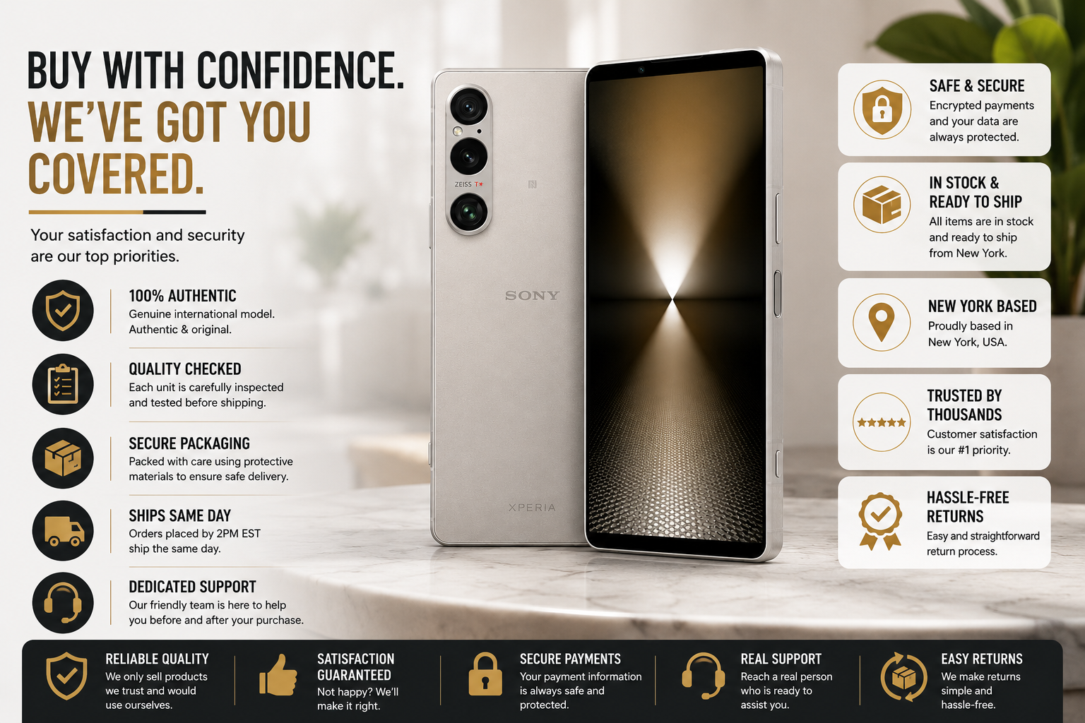 Silver Sony Xperia 1 VI smartphone showing front screen and rear camera module