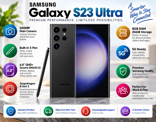 Samsung Galaxy S23 Ultra 5G Dual S918B 256GB 8GB RAM GSM Unlocked – Black