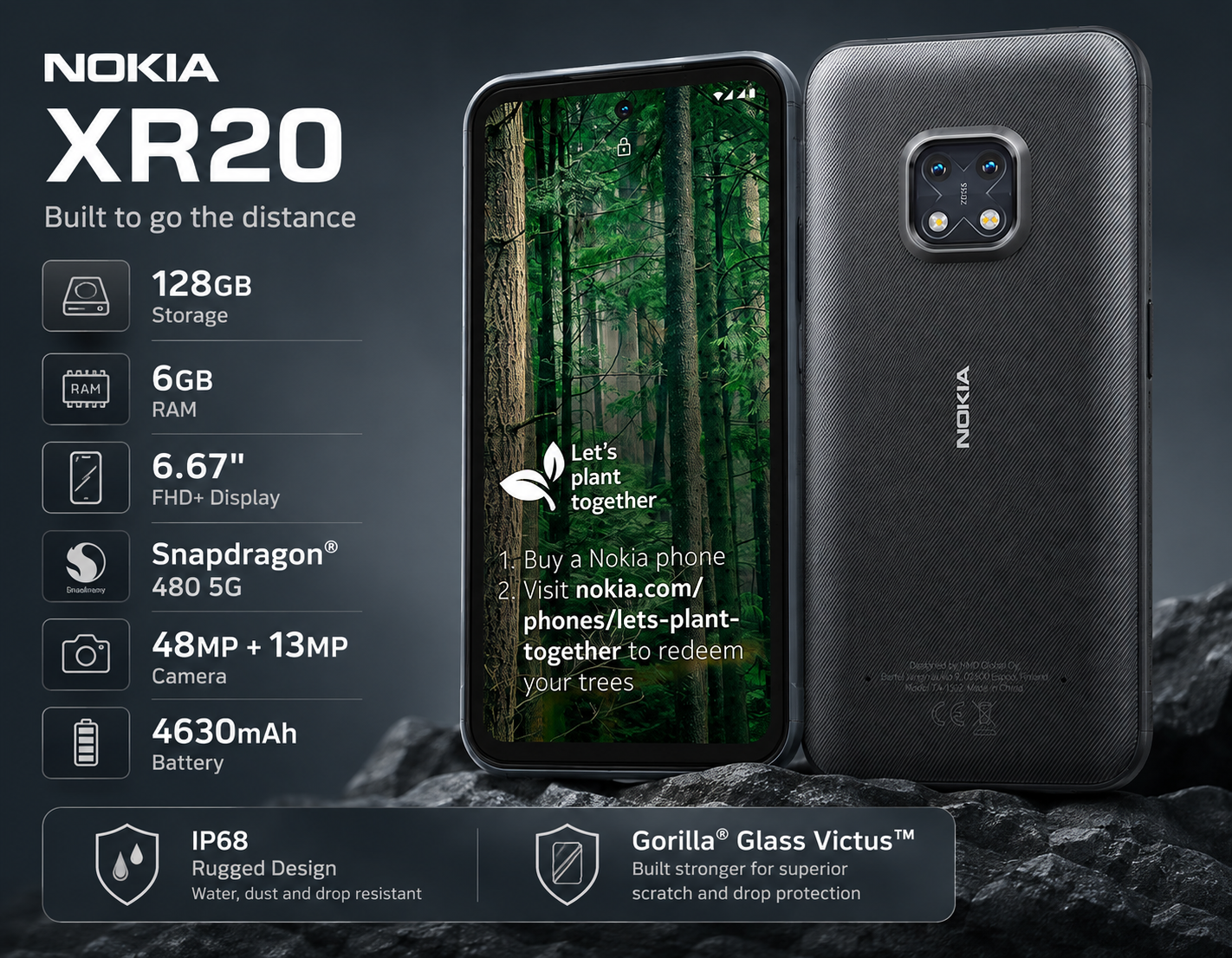 Nokia XR20 Dual-SIM 128GB ROM + 6GB RAM GSM Unlocked - Granite Grey