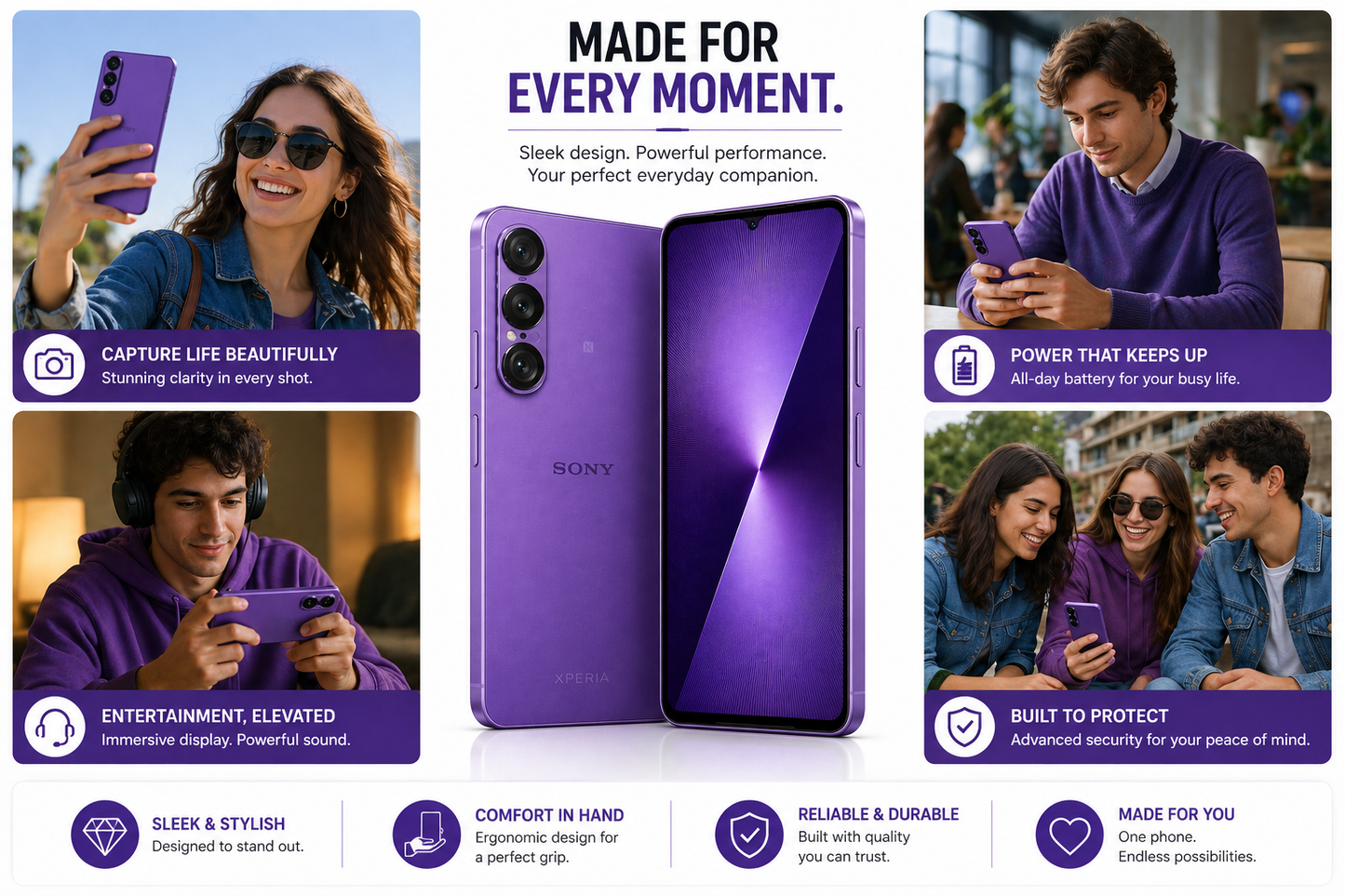 Sony Xperia 1 VII XQ-FS72 5G Dual SIM 512GB ROM 12GB RAM GSM Unlocked - Purple