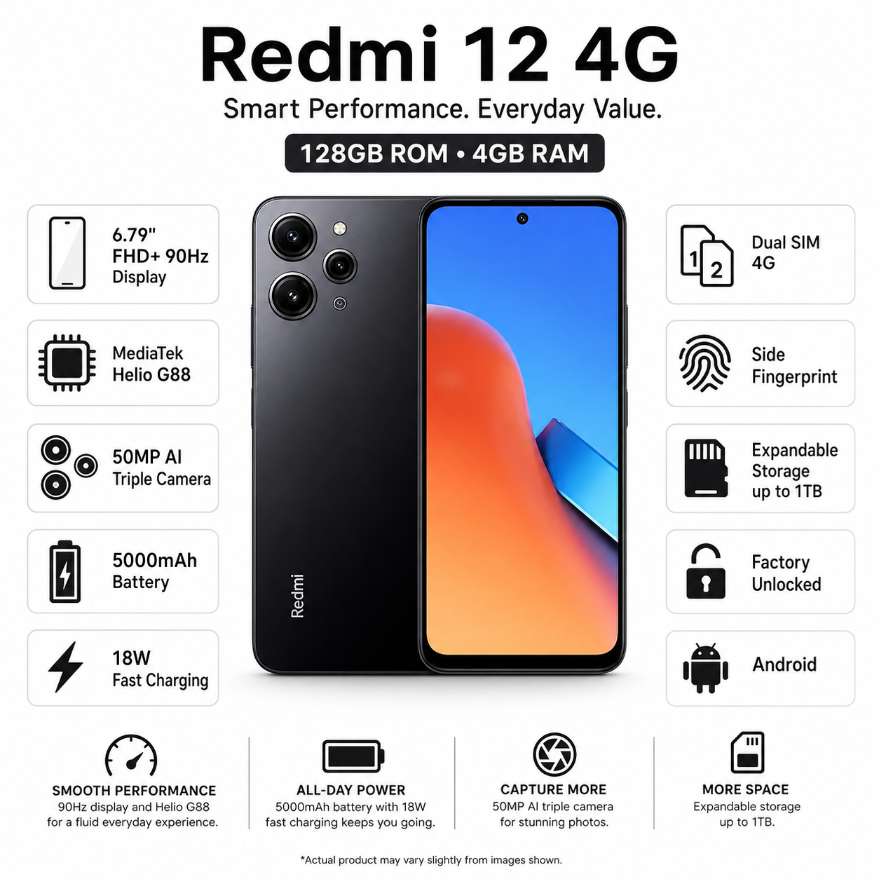 Xiaomi 12 4G Dual SIM 128GB ROM 4GB RAM GSM Unlocked - Black