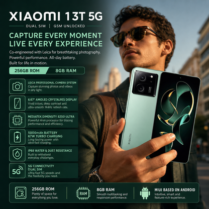 Xiaomi mI 13T 5G Dual SIM 256GB ROM 8GB RAM GSM Unlocked - Green
