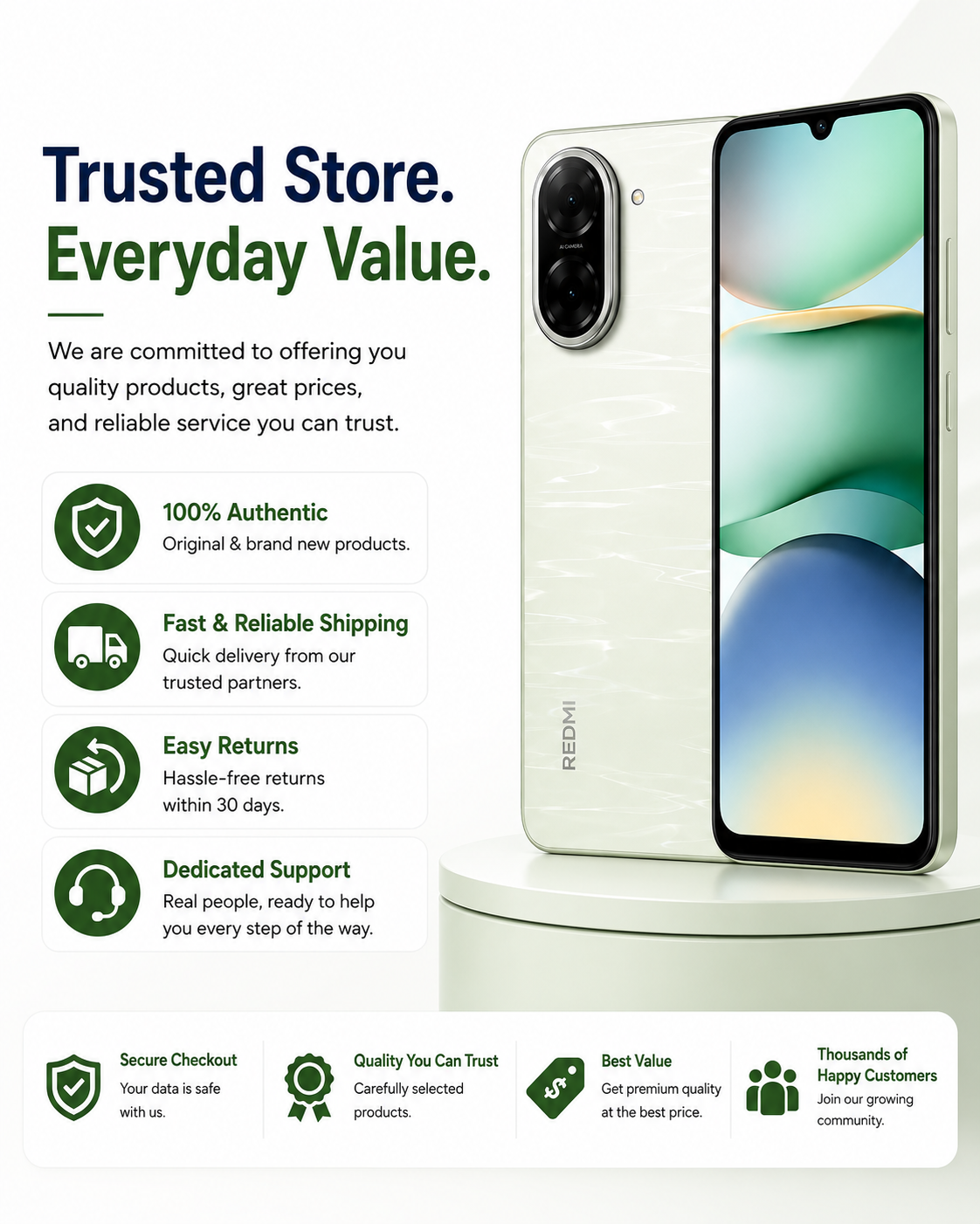 Xiaomi Redmi A5 4G 64GB ROM 3GB RAM Dual SIM GSM Unlocked - Green
