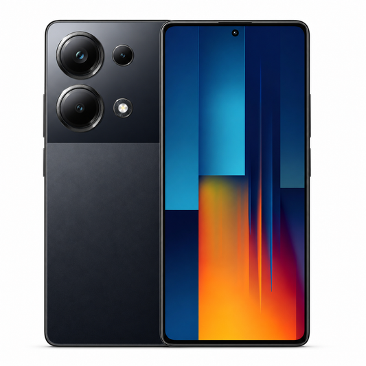 Xiaomi Poco M6 Pro 4G smartphone in black, front display and rear cameras visible