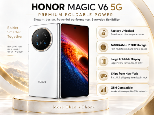 Honor Magic V6 5G 512GB ROM 16GB RAM Dual SIM GSM Unlocked - White