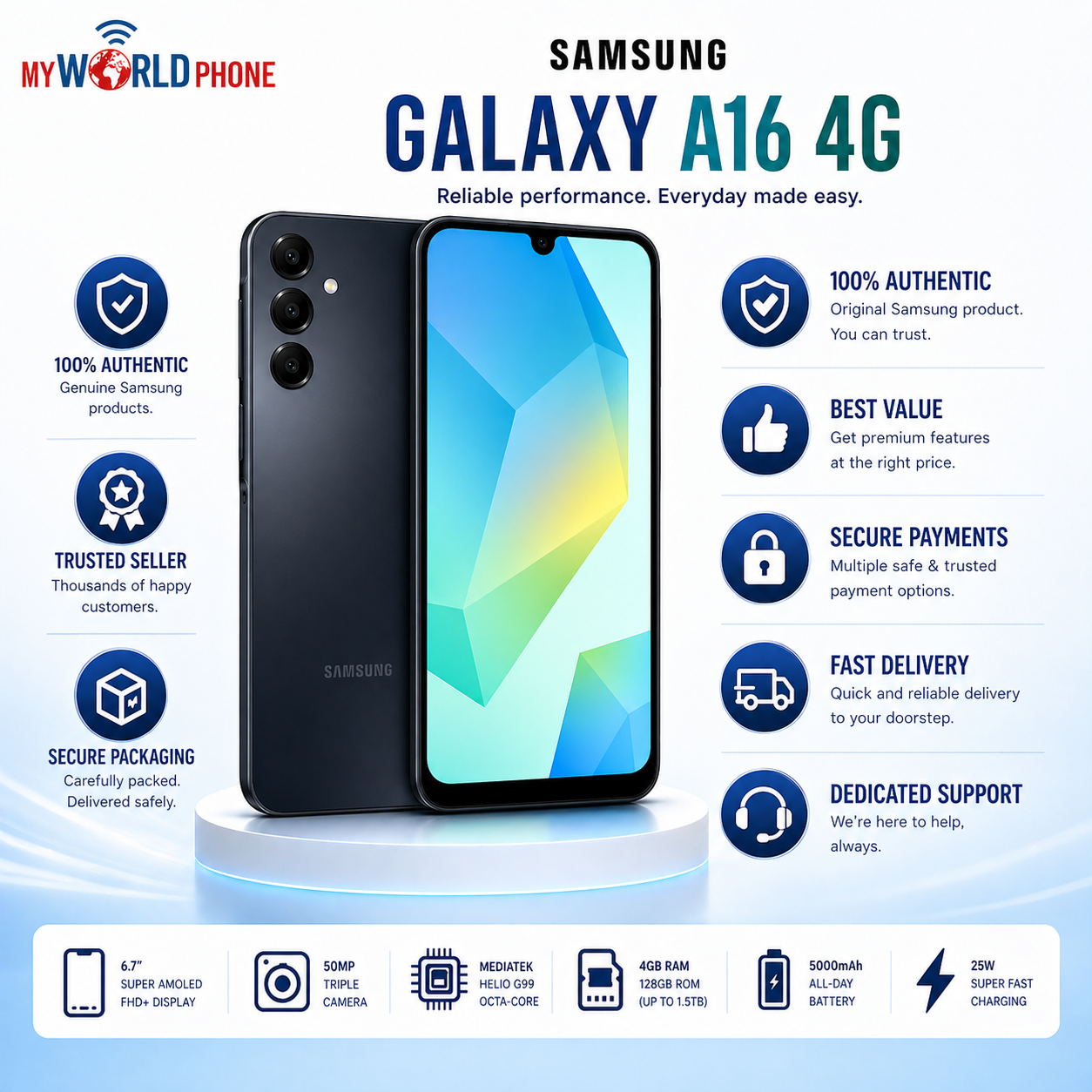 Samsung Galaxy A16 4G A165M Dual SIM 128GB ROM 4GB RAM GSM Unlocked - Black