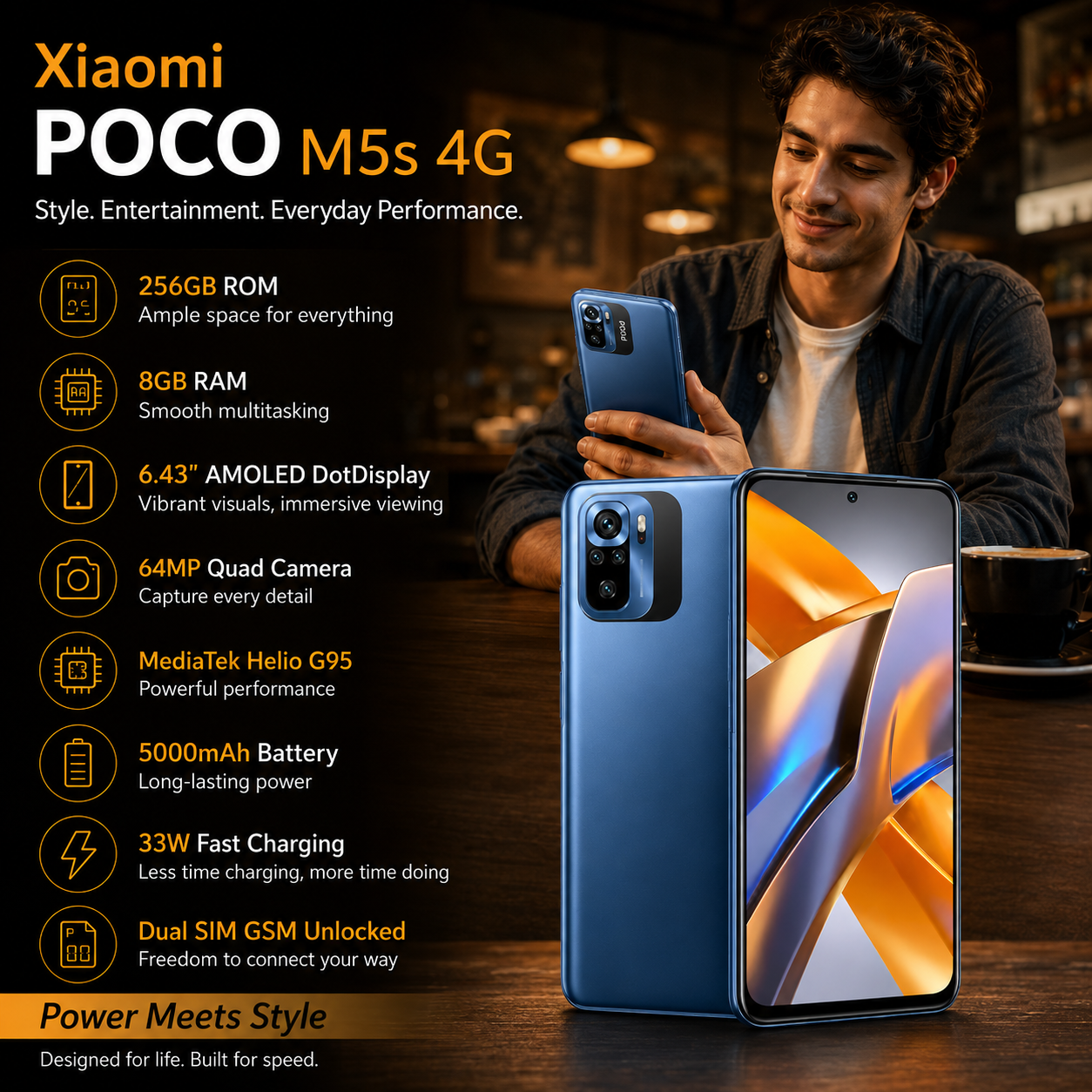 Xiaomi Poco M5s 4G 256GB ROM 8GB RAM Dual Sim GSM Unlocked - Blue