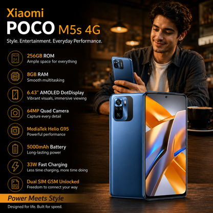 Xiaomi Poco M5s 4G 256GB ROM 8GB RAM Dual Sim GSM Unlocked - Blue