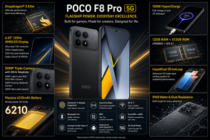 Xiaomi Poco F8 Pro 5G 512GB ROM 12GB RAM Dual SIM GSM Unlocked - Black