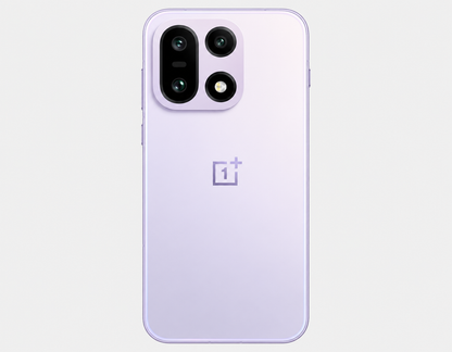 OnePlus 15 5G Violet smartphone back view with triple camera module and fingerprint logo